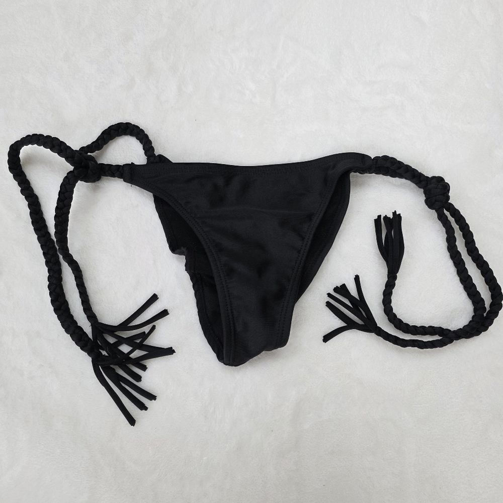Pakaloha Black Braided-Tie Bikini Bottom